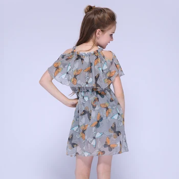 Copii Șifon Rochii pentru Fete de Vara de Pe Umăr Fluture Rochii Copil Vestdios Casual Copii Rochie de Imprimare 2 8 10 12 Ani