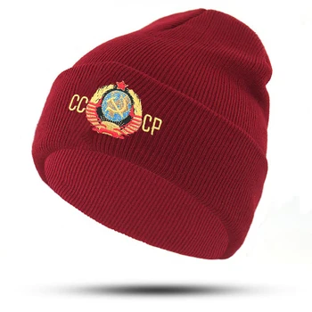 Noul capac beanie hat URSS CCCP broderie tricotata din bumbac flexibil de moda căciuli de iarnă de Toamnă Rusia palarie unisex