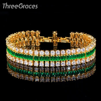 ThreeGraces Verde Superb CZ de Cristal din Africa de Culoare de Aur mare Mare de Link-ul Lanț Brățară pentru Femei Nunta Logodna Bijuterii BR149