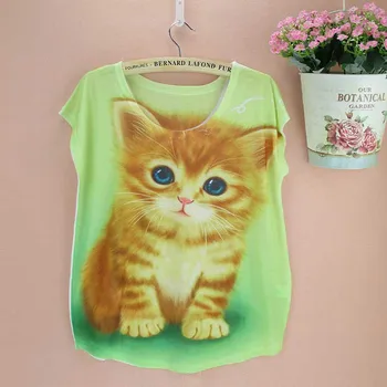 Pisica drăguț de imprimare teuri pentru femei 2016 Vest de imprimare de moda de vara tricou fete t-shirt preț scăzut picătură de transport maritim