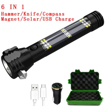 Zk20 Dropshipping 5000 Lumeni Solare Tactice Lanterna USB Reîncărcabilă Multi-funcția de Lanterna Auto Instrument de Urgență Busola Ciocan