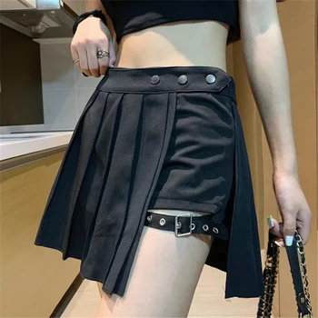Sexy Gotic Femei Fusta Mini Talie Mare Cutat Punk Negru Fuste de Vara pentru Fete fusta 2020 Chic Neregulate Streetwear fusta cu