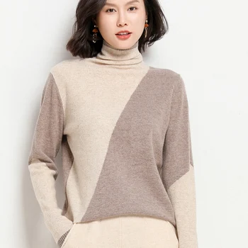 Pur pulover de lână femei împletit pulover pulover de lână vrac gramada gramada guler tricotat de bază toamna și iarna nou stil de tragere