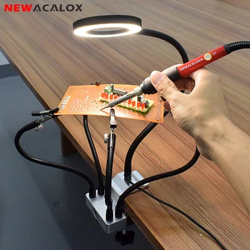 NEWACALOX LED-uri Lupa 3X Menghină de Masă cu Clemă de Lipit Mana de ajutor Statie de Lipit USB 5pc Bratele Flexibile-al Treilea Instrument de Mână