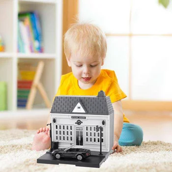 Amuzant DIY Mini City Street View Kit 1buc Model de Casa cu Lumini + 1buc Aliaj Turnat Vehicul pentru Copii pentru Copii Cadouri de Craciun
