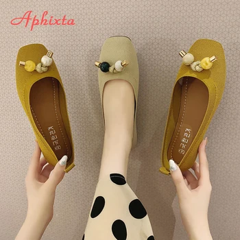 Aphixta Plus Dimensiune 44 Apartamente Pantofi Femei Tesatura Stretch Elastic Pantofi Femei Decupaj Mocasini Slip Pe Toc Plat Catâr Pantofi