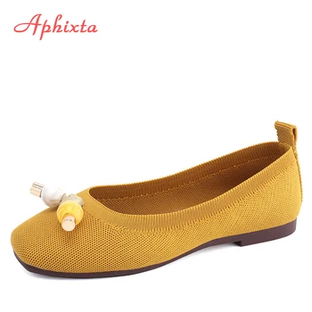 Aphixta Plus Dimensiune 44 Apartamente Pantofi Femei Tesatura Stretch Elastic Pantofi Femei Decupaj Mocasini Slip Pe Toc Plat Catâr Pantofi