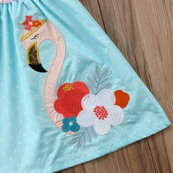 Copilul copil Fete Dulci Rochie Frumoasă de Vară Flamingo Imprimare Ciucure Petală Maneca cu Dungi Mozaic O-Linie Genunchi-Lungime Rochie de 1-6Y