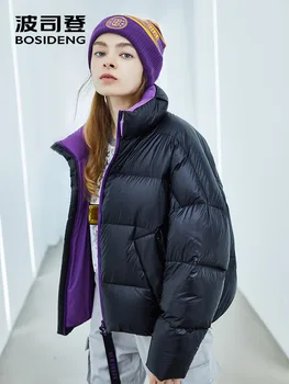 BOSIDNEG iarna se ingroase gâscă în jos haina femeilor scurt uza liber jacheta impermeabil de culoare de înaltă calitate conflict cald B80141102