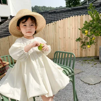 Primăvara New Sosire stil coreean bumbac maneca lunga vrac printesa rochie de petrecere, cu guler de dantelă de moda copil dulce fetele