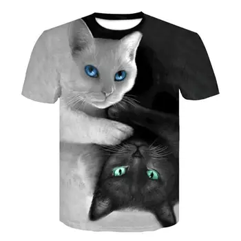 Pisica 3D de imprimare T-shirt pentru bărbați/femei de vara amuzant cu mâneci scurte stil casual, O-neck animal print cat street shirt