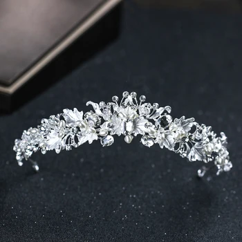 Stras Pearl Floare De Mireasa Coroane Handmade Argint Culoare Tiara Cu Bandă De Susținere Cristal Diadema, Coroana De Nunta Accesorii De Par