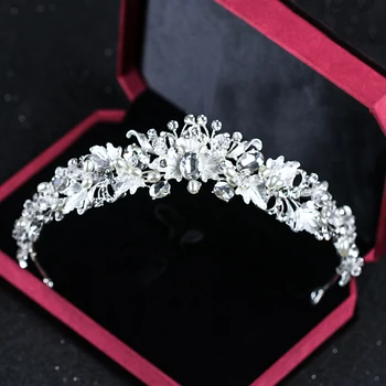 Stras Pearl Floare De Mireasa Coroane Handmade Argint Culoare Tiara Cu Bandă De Susținere Cristal Diadema, Coroana De Nunta Accesorii De Par