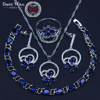 Israel Stil Albastru Zircon Cubic De Culoare De Argint Bijuterii Pentru Femei Brățări Bijuterii Set Cadou Romantic Pentru Femei