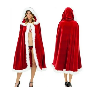 Crăciun Scena Cosplay Costum Mantie Roșie Femeie Cape Petrecere De Halloween, Catifea Rosie Cu Gluga Pelerina Capa Adult Little Red Riding Hood