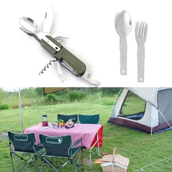 Camping&HikingTool în aer liber Tacamuri Cu Led-uri de Lumină Furculita Pliere Cină Deschizator de Cuțit din Oțel Inoxidabil Sticla Set de Lingura de P9D9