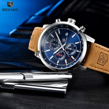 BENYAR Brand de Lux ceasuri barbati din oțel inoxidabil Ceas Cronograf rezistent la apa Casual de Afaceri Cuarț Ceas de mână pentru bărbați Reloj Hombre