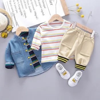 HYLKIDHUOSE 2019 Copilul de Haine pentru Sugari, Costume de Toamna pentru Copii Baieti Seturi de Îmbrăcăminte Denim Haine Stripe T Shirt Pantaloni pentru Copii Haine