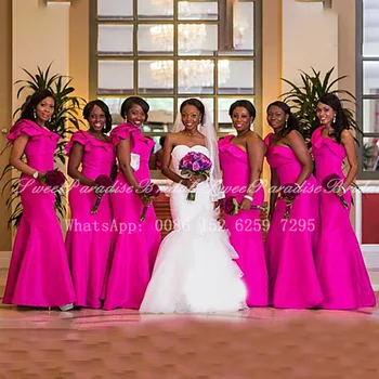 Roz Sirena Rochii De Domnisoare De Onoare 2020 Timp Volane Pe Un Umăr Femeile Africane Petrecere De Nunta Rochie De Domnisoara De Onoare Vestidos