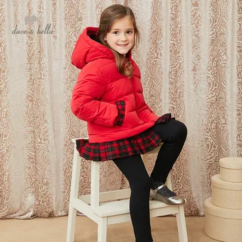 DKH15119 dave bella iarna pentru copii fete 5Y-13Y modă carouri cu gluga jos haina copii de 90% alb rață jos căptușit jacheta copii