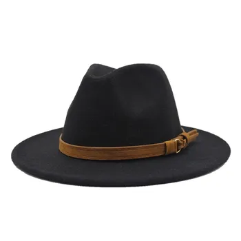 Margine Largă Toamna De Sex Feminin Fedoras Pălărie De Lână Jazz Capac Iarnă Fedora Pălărie Pentru Bărbați De Lână Pălărie De Moda Chapeau Femme Pălării Negre