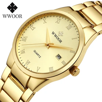 WWOOR Marca Sport de Bărbați de Aur, Ceas de Aur de Lux Plin de Oțel Ceas Masculin Cuarț Impermeabil Ceasuri Cadou Pentru Om Reloj Hombre