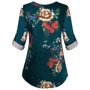 JAYCOSIN 2018 Femei, Moda Femei Plus Dimensiune Maneca Lunga Print V-neck Butonul Pulover Topuri Tricou Toamna Primavara 18Oct16
