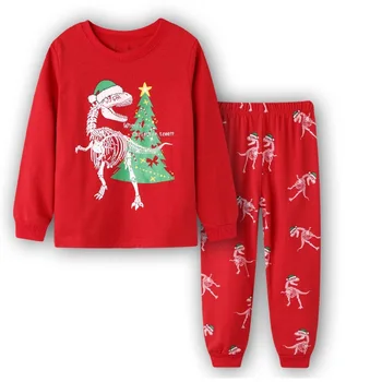 TUONXYE Copii Pijamale de Craciun Dinozaur cu Pălărie Pijama Set Pijama Copii Baieti Pijamale Bumbac Maneca Lunga, Pijamale Costum