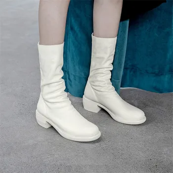 Prova Perfetto De Înaltă Calitate, Toc Pătrat Botas De Mujer Retro Mijlocul Toc Din Piele Zapatos De Mujer Fermoar-Sid Scurt Femei