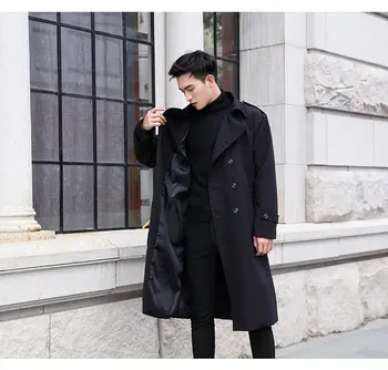 Toamna Iarna de Moda Britanic Centura lata Lung Trenci Negru Bărbați, Buzunar Moda Decorare două rânduri Haină de Lână pentru Bărbați