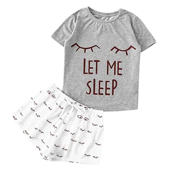 NIBESSER 2 Piesă de Vară Drăguț Desene animate Pijama Set Print cu Maneci Scurte T shirt și pantaloni Scurți Sleepiwear Set Femeie Casual Homewear Set