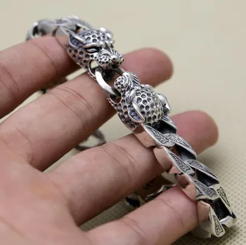 S925 solid bijuterii de argint pur dublu cap de leopard lanț gros bărbați vintage argint Thai largă versiune puternic bretele