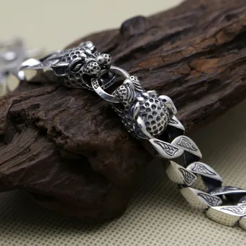 S925 solid bijuterii de argint pur dublu cap de leopard lanț gros bărbați vintage argint Thai largă versiune puternic bretele