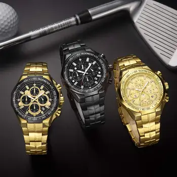 2020 Ceas de Aur pentru Bărbați de Moda Sport Big Dial Cuarț Ceas de Aur de Lux din Oțel Inoxidabil rezistent la apa 30M Cronograf Relogio Dourado