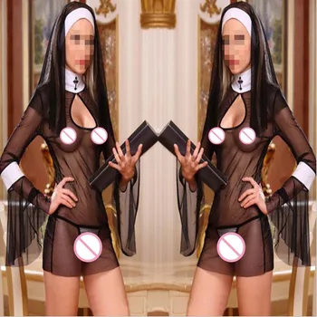 Nou Costum Sexy Femei Cosplay Călugărițe Uniformă Transparent Lenjerie Sexy Exotice Călugăriță Costume De Halloween Rochie De Tinuta Vestimentara