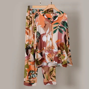 Flori Imprimate Două Bucata Pijama Femei, Cu Maneci Lungi Pantaloni Elastic De Sex Feminin Casual Homewear 2020 Toamna De Moda Doamnelor Sleepwear