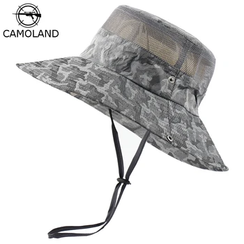 CAMOLAND Vara UPF 50+ Palarie de Soare Femei Boonie Camuflaj Pălării în aer liber Masculin Respirabil Drumeții, Pescuit Capac Militar Armata Găleată Pălărie