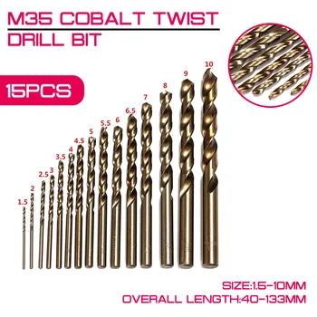 15buc/set M35 cu Cobalt poftă de mâncare Burghiu HSS-CO 1.5-10 mm din Oțel de Mare Viteză de 40-133mm Lungime Lemn de Foraj de Metal de Calitate Superioară