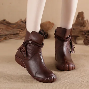 Xiuteng 2020 Pantofi Plat pentru Femei Etnice Retro din Piele pentru Femei Cizme Fund Moale de Bumbac Glezna Cizme Mama Calde Pantofi Cadou