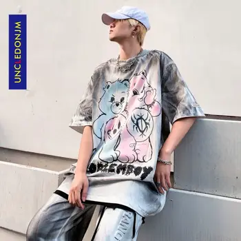 UNCLEDONJM Jucărie Urs graffiti tie dye short sleeve T-shirt anime tricou Hip Hop supradimensionat tricou grafic femei top teuri B108