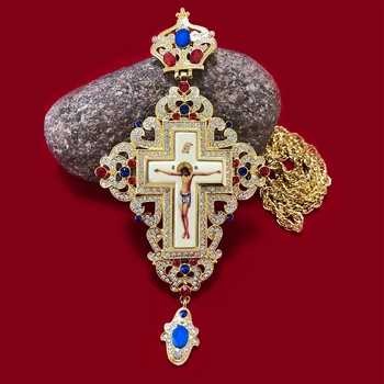 Religioase ortodoxe Isus crucifix pandantive Cruce Pectorală pietre cruce lanț de aur religioase Bijuterii pastor Rugăciune elemente