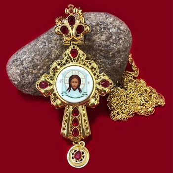 Religioase ortodoxe Isus crucifix pandantive Cruce Pectorală pietre cruce lanț de aur religioase Bijuterii pastor Rugăciune elemente