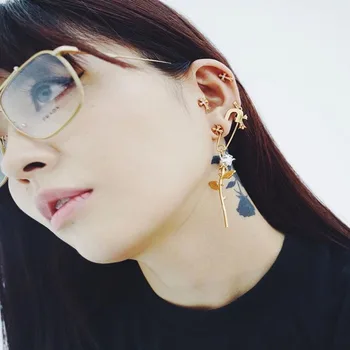 Femei de Brand Metal rose Floare cercei lungi Declarație ace cercei pandantiv moda bijuterii ureche Hiphop accesorii