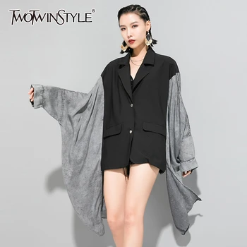 TOWTWINSTYLE Liber Mozaic Neregulat Sacou Pentru Femei Dintata Maneci Liliac-coreean Jachete Casual, Feminin 2020 Toamna de Moda Noua