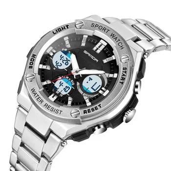 Reloj hombre Sanda 783 Brand de Ceasuri Cronometru Militare din Oțel Inoxidabil rezistent la apa Oamenii de Sport Quartz Digital Dual Display Ceas