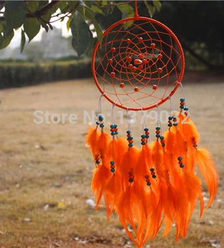 Noua moda originalitate Fierbinte Pene portocaliu perla Dreamcatcher Clopoteii de Vant Stil Indian Pandantiv Dream Catcher Cadou