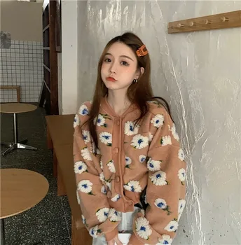 3D Flori Korean Chic Jacheta Singur Pieptul Elegant Blana Scurta, Bluze cu Maneci Lungi Haine de Iarnă Chaquetas De Mujer3d213