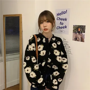 3D Flori Korean Chic Jacheta Singur Pieptul Elegant Blana Scurta, Bluze cu Maneci Lungi Haine de Iarnă Chaquetas De Mujer3d213