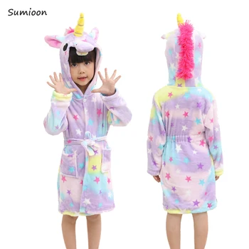 Copii Colar Fleece Unicorn Halat de baie cu Gluga pentru Copii Halat Halat de Baie Kigurumi Animal Pijamale Pentru Fete Baieti Pijamale
