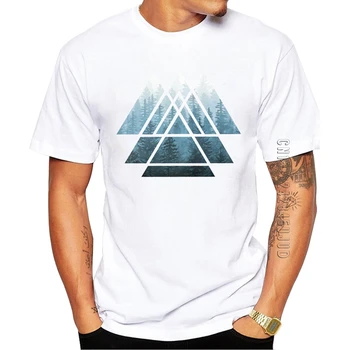 Bumbac Misty Pădure Bărbați T-Shirt De Moda Geometria Sacră Triunghiuri Imprimate Grafic Tricou O-Gât Homme Cool Topuri Amuzant Tees